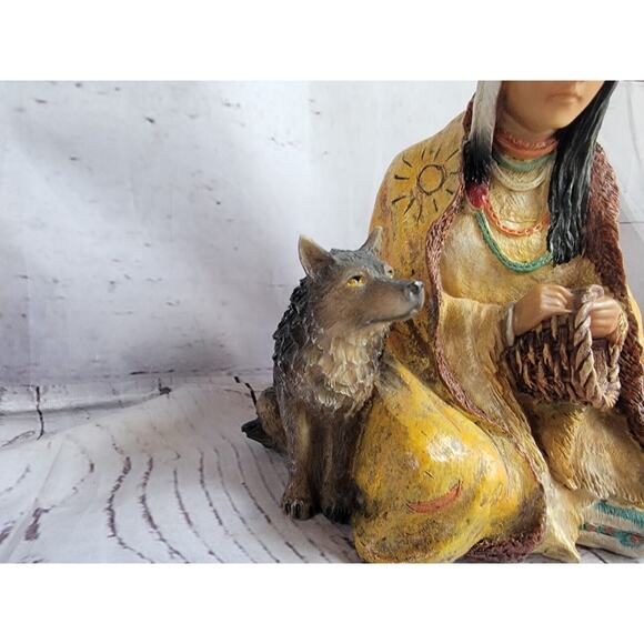 Vintage Native American Woman With Wolf Home Decor, Native American Art, 6” - Picture 3 of 9